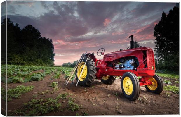 Red tractor in field Canvas Print by Leighton Collins