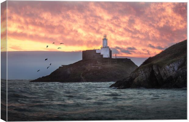 A blazing sky at Mumbles Canvas Print by Leighton Collins