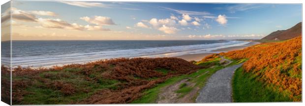Rhossili Bay panorama Canvas Print by Leighton Collins