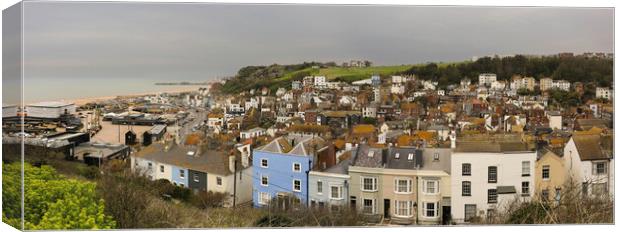 Panorama of Hastings Old Town Canvas Print by Leighton Collins