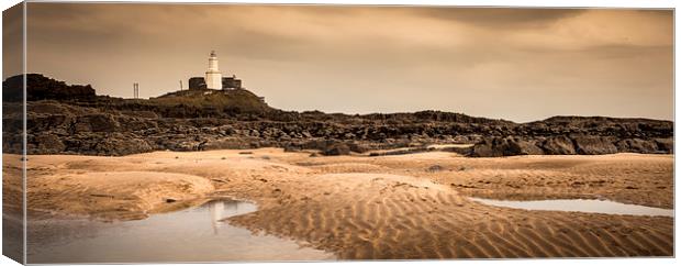  Mumbles lighthouse sand ridges Canvas Print by Leighton Collins