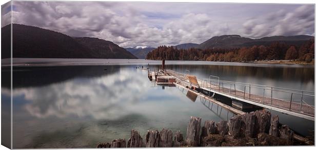  Comox Lake jetty Vancouver island Canvas Print by Leighton Collins