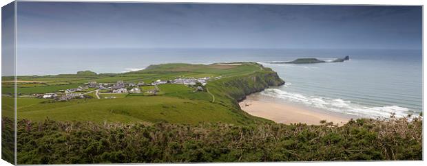  Rhossili village and bay, Gower Canvas Print by Leighton Collins