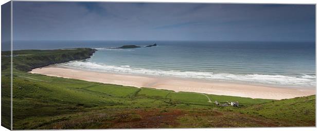  Rhossili bay, the old rectory and worms head Canvas Print by Leighton Collins