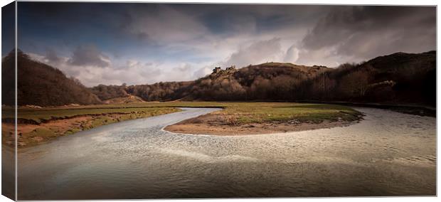  Pennard castle and river Canvas Print by Leighton Collins