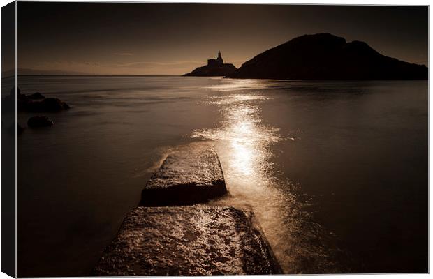  Mumbles lighthouse sunrise Canvas Print by Leighton Collins