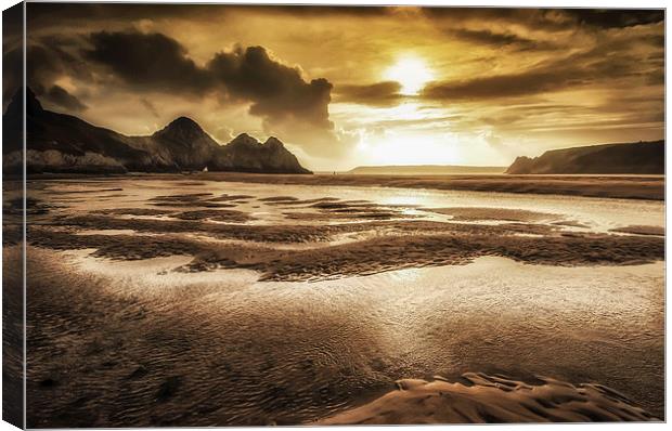  Three Cliffs Bay Gower Canvas Print by Leighton Collins