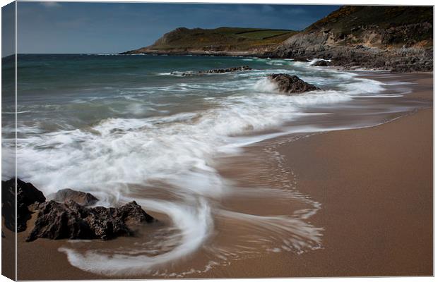  Swirling waves at Fall Bay Gower Canvas Print by Leighton Collins