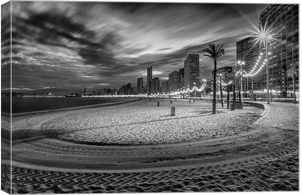  Benidorm levante beach at night Canvas Print by Leighton Collins