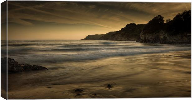  Sunset at Caswell Bay Canvas Print by Leighton Collins