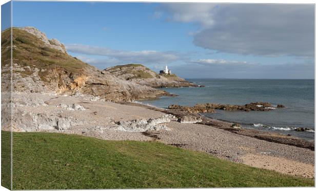 Bracelet Bay and Mumbles lighthouse Canvas Print by Leighton Collins