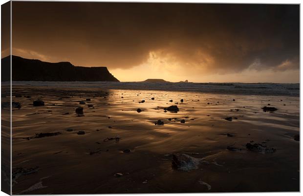  Storm clouds at Worms Head  Canvas Print by Leighton Collins