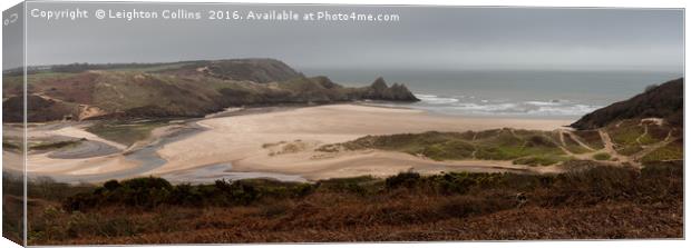 Three Cliffs Bay Panorama Canvas Print by Leighton Collins
