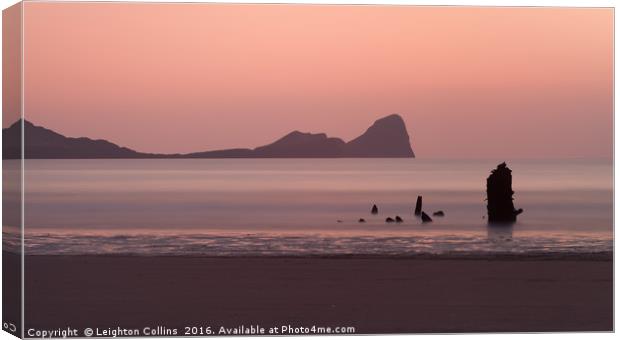 Sunset at Rhossili Bay South Wales Canvas Print by Leighton Collins