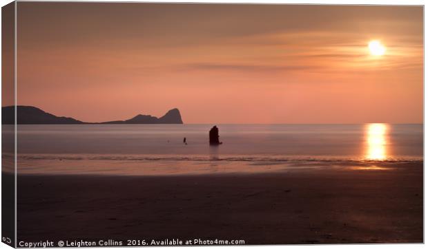Pastel Sunset at Rhossili Bay Canvas Print by Leighton Collins