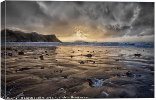 Thunder at Rhossili Bay Canvas Print by Leighton Collins