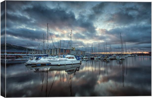 Swansea Marina Reflections Canvas Print by Leighton Collins