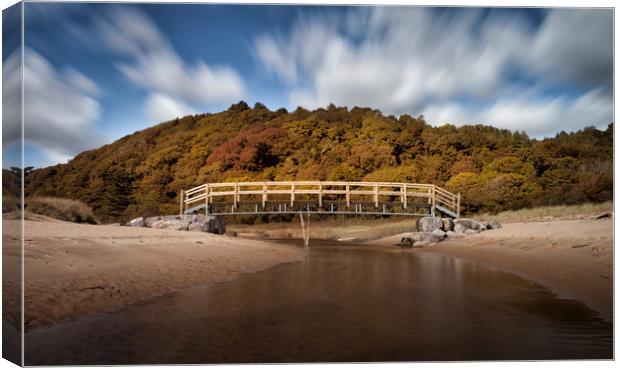 Oxwich Bay river footbridge Canvas Print by Leighton Collins