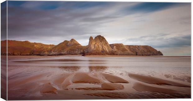 Sand ridges on Three Cliffs Bay Canvas Print by Leighton Collins