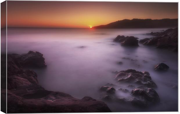 Rotherslade Bay, sunset, Rotherslade sunset, smoot Canvas Print by Leighton Collins