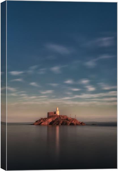 Calm sea at Mumbles lighthouse Canvas Print by Leighton Collins