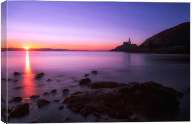 Sunrise at Mumbles lighthouse Canvas Print by Leighton Collins
