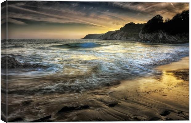 Dusk at Caswell Bay Canvas Print by Leighton Collins