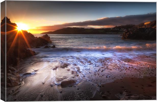 Sunset at Rotherslade Bay Canvas Print by Leighton Collins