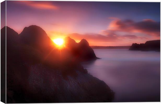 Three Cliffs Bay sunset Canvas Print by Leighton Collins