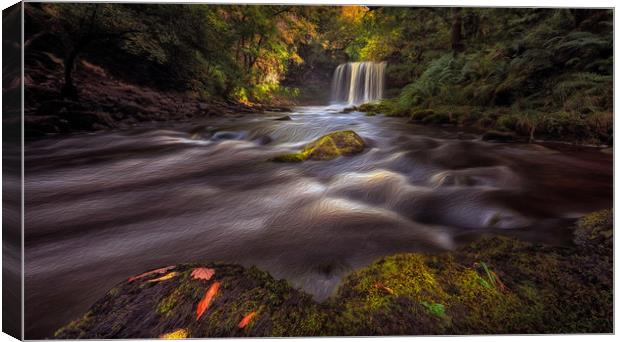 Sgwd yr Eira Waterfall with oil effect Canvas Print by Leighton Collins