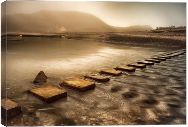 Stepping stones with oil effect Canvas Print by Leighton Collins