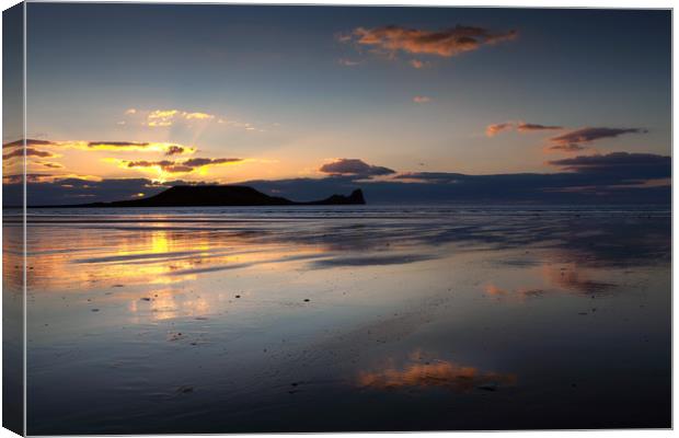 Worms Head on Rhossili beach Canvas Print by Leighton Collins