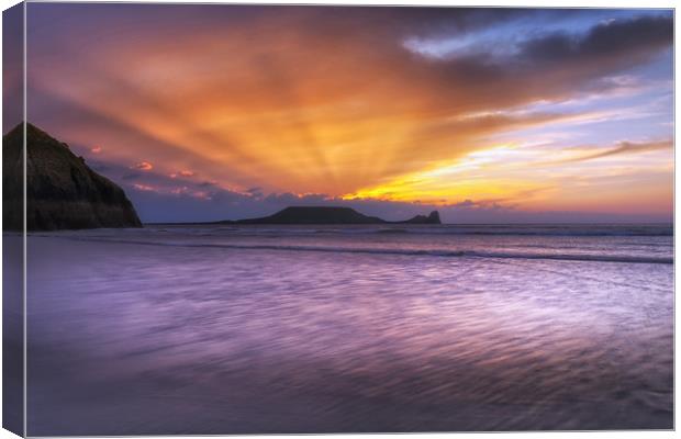Sunset at Rhossili Bay Canvas Print by Leighton Collins