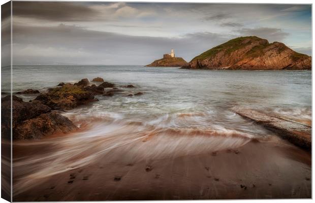 Mumbles Lighthouse and beach Canvas Print by Leighton Collins