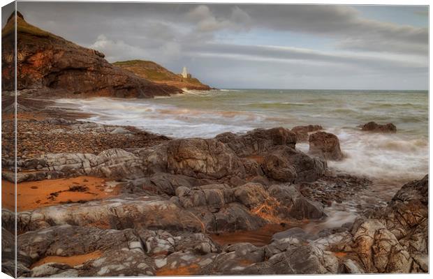 Bracelet Bay and Mumbles lighthouse Canvas Print by Leighton Collins