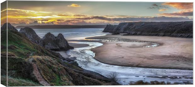 Evening at Three Cliffs Bay Gower Canvas Print by Leighton Collins