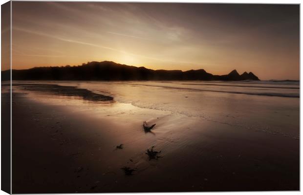 Daybreak at Three Cliffs Bay Canvas Print by Leighton Collins