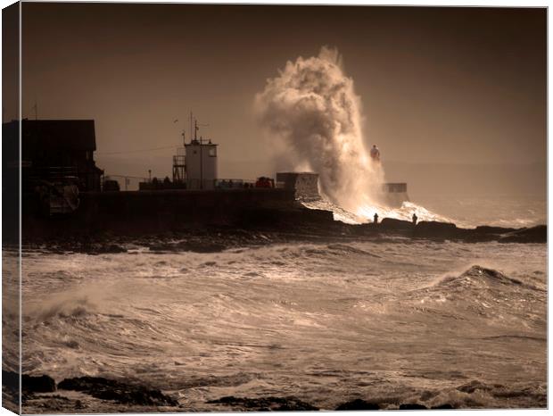 Storm Graham at Porthcawl lighthouse Canvas Print by Leighton Collins