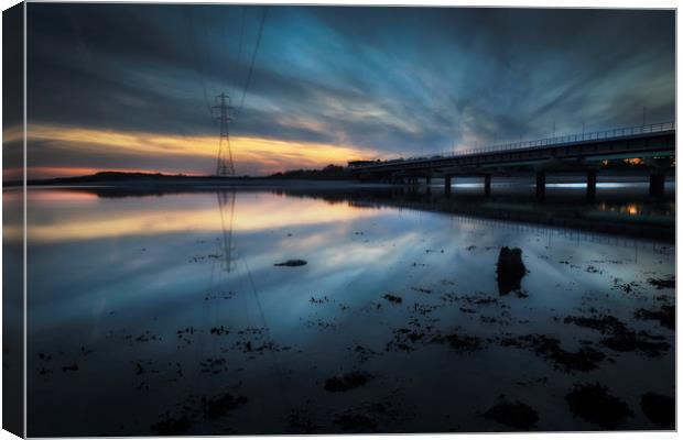 Loughor estuary rail bridge Canvas Print by Leighton Collins