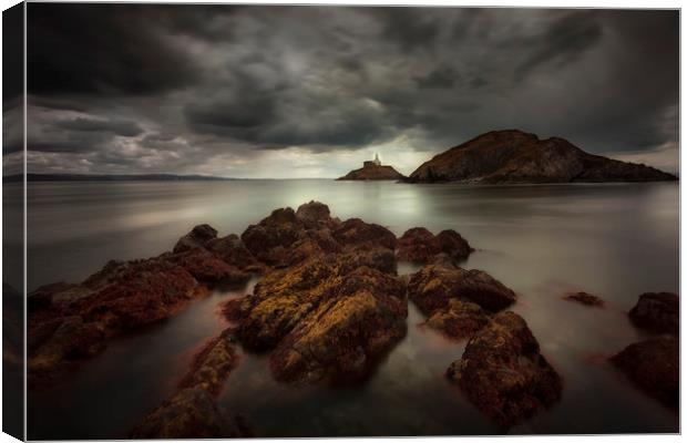 Storm clouds over Mumbles lighthouse Canvas Print by Leighton Collins