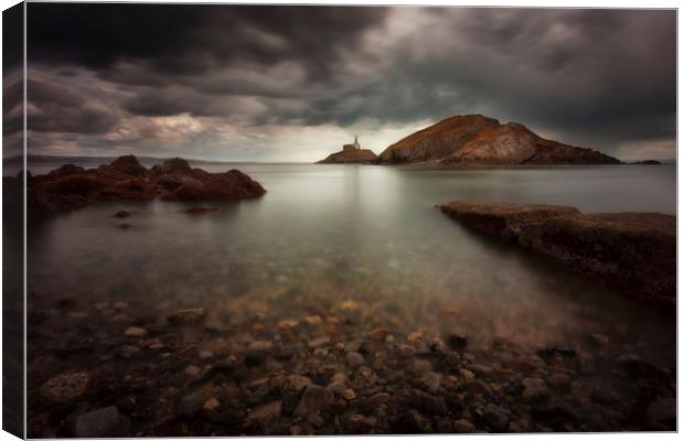 Rough weather over Mumbles lighthouse Canvas Print by Leighton Collins