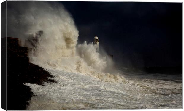 Storm over Porthcawl lighthouse Canvas Print by Leighton Collins