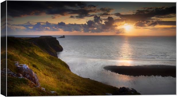 Sunset at Worms Head Canvas Print by Leighton Collins