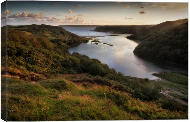 High tide at Three Cliffs Bay Canvas Print by Leighton Collins