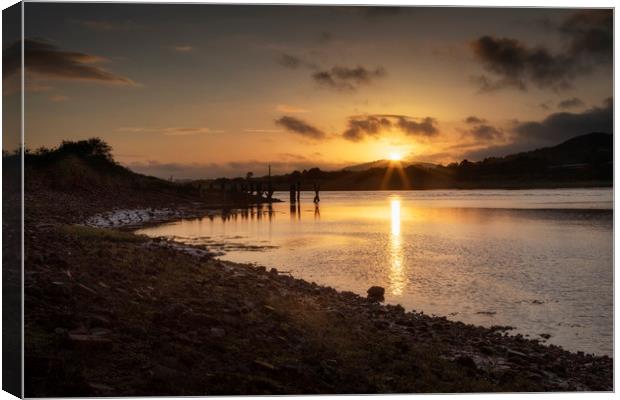 Sunset over the Neath estuary Canvas Print by Leighton Collins