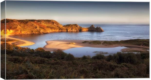 High tide at Three Cliffs Bay  Canvas Print by Leighton Collins