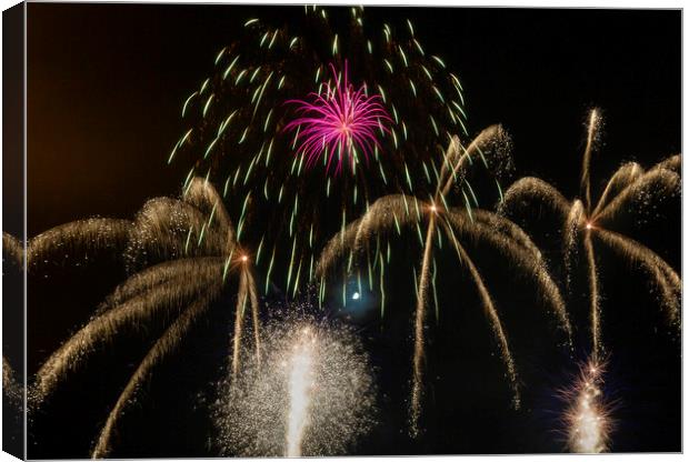 Firework display at Swansea Canvas Print by Leighton Collins