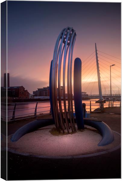 Riverside sculpture at the River Tawe Canvas Print by Leighton Collins