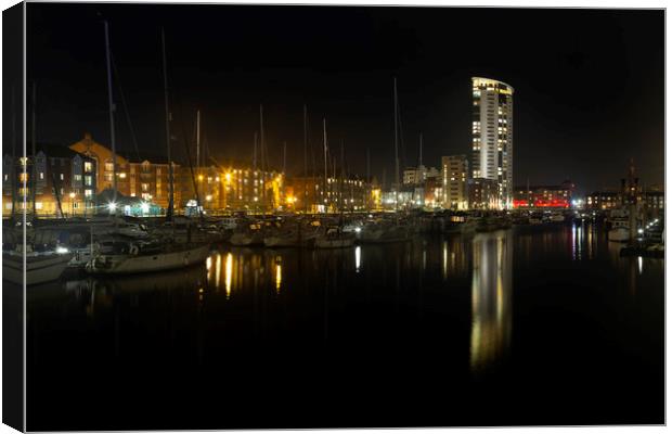 Evening reflections in Swansea Marina Canvas Print by Leighton Collins