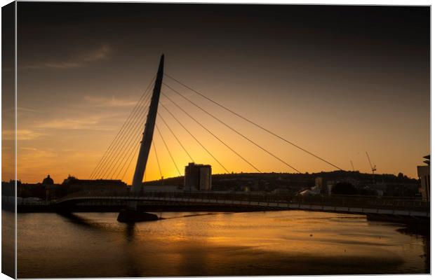 Sunset over Swansea Sail Bridge Canvas Print by Leighton Collins